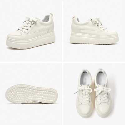 Sneakers Platform Women Genuine Cow Leather Round Toe Thick Sole Casual Ladies White Shoes Handmade