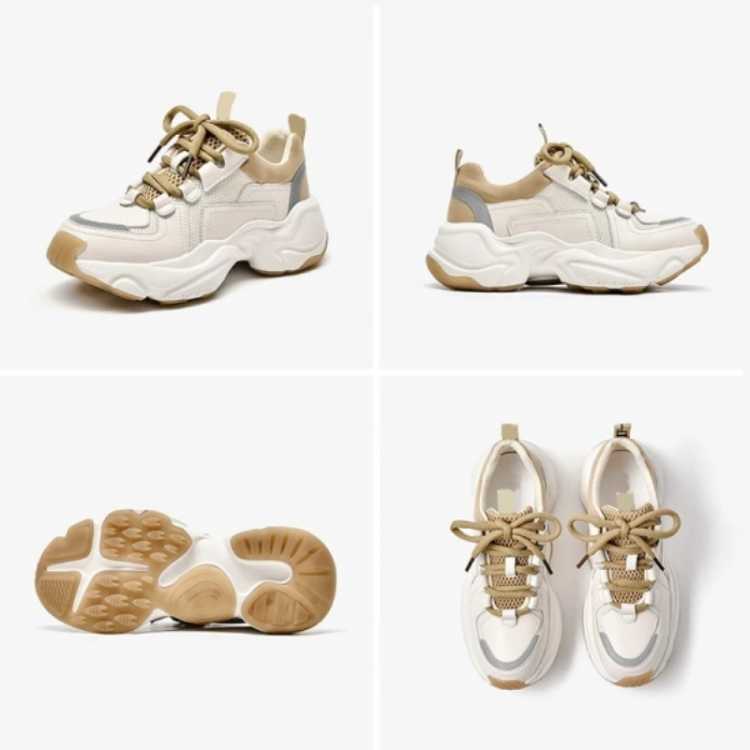 Sneakers Women Cow Leather Mesh Retro Casual Shoes Platform Lace Up Trainers Handmade 29333